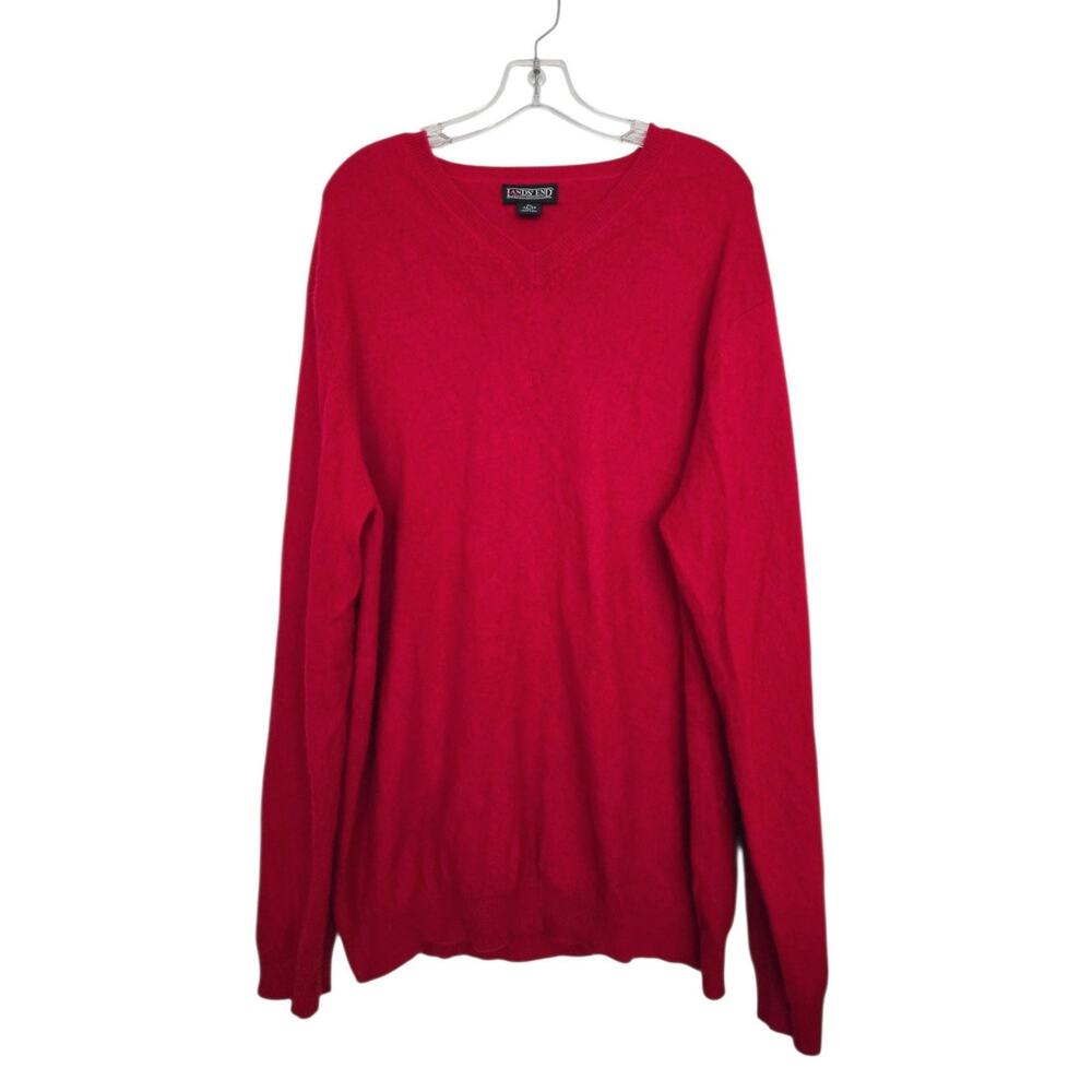 Lands' End 100% Cashmere V-Neck Pullover Sweater Red Men's Size XL 46 - 48 Tall